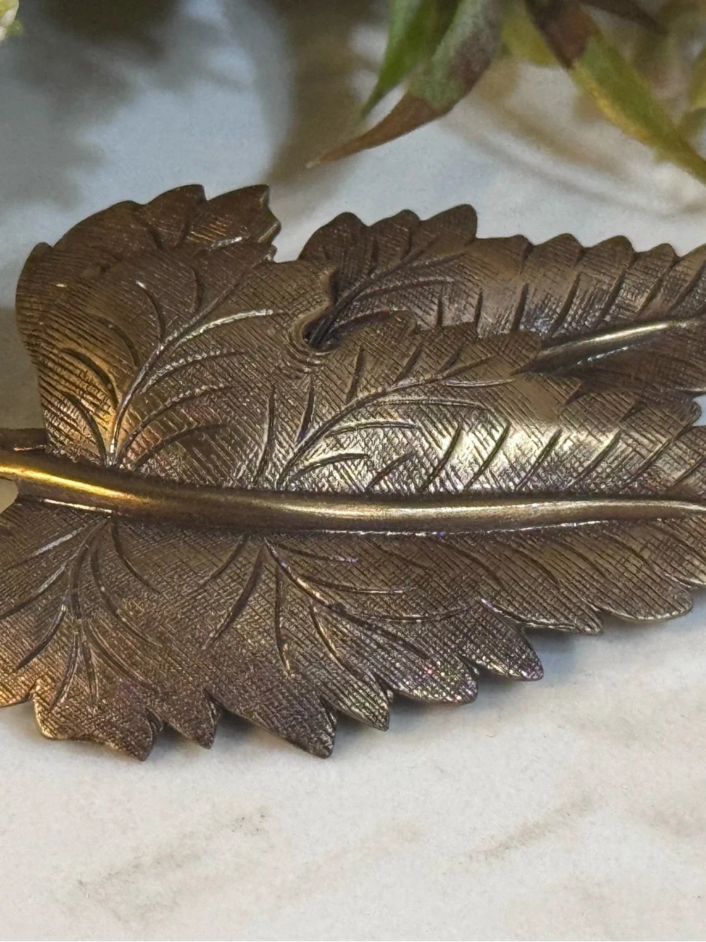 Vintage Fall Autumn Double Leaf Brooch Brass Bronze Tone Brooch Pin Metal
